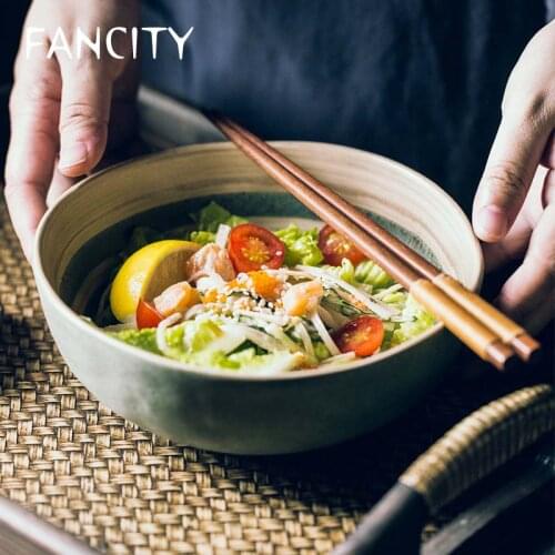 FANCITY Large Japanese Ceramic Bowl Creative Irregular Household Personalized Ramen Bowl Dumpling Bowl Soup Bowl Beef Noodle Bow