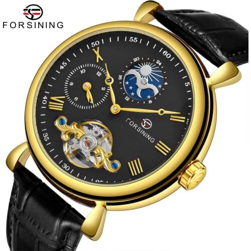 FORSINING 2021 New Tourbillon Automatic Mechanical Men Wristwatch Military Genuine Leather Male Clock Top Brand Luxury Man Watch