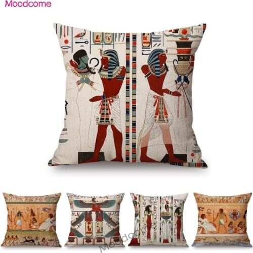 Ancient Egypt Pharaoh Hieroglyphs Africa Culture Art Home Decorative Sofa Throw Pillow Cover Wall Painting Linen Cushion Cover