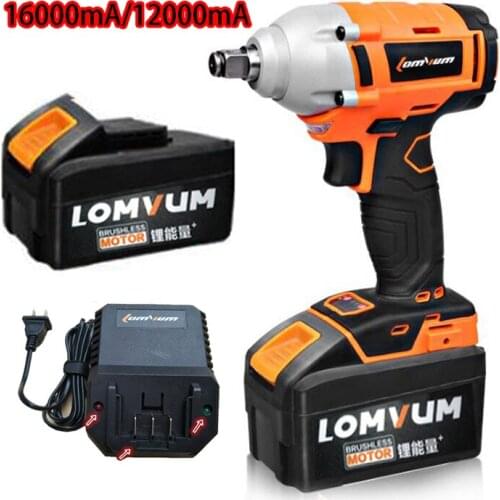 LOMVUM 21V 16000mA/12000mA Impact Wrench Brushless Cordless Electric Wrench Power Tool 350N.m Torque Rechargeable Battery