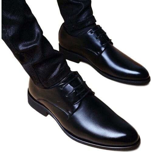 Idopy Classic Basic Men`s Business Faux Leather Shoes Soft Office Wedding Pointed Toe Rubber Formal Dress Shoes For Male