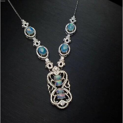 Best Gift Real and Natural Opal Pendant 925 sterling silver Fine jewelry Natural And Real Opal Necklace