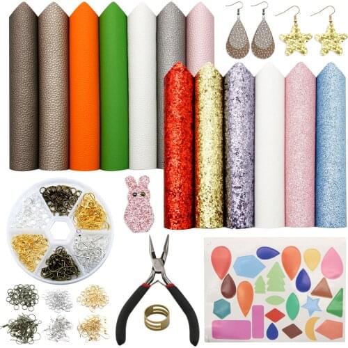 Leather Leather Earring Making Kits with 13 Pieces Faux Leather Sheets,Earrings Hooks Jump Rings Plier for Earrings Making Craft