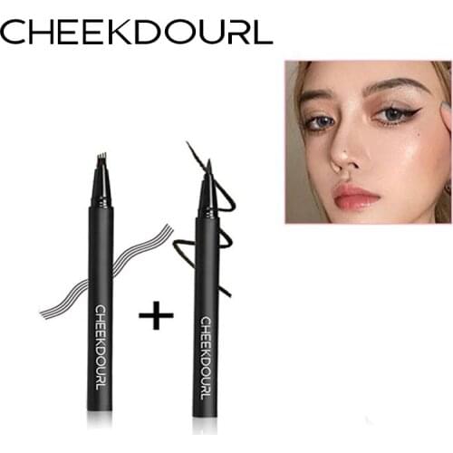 CHEEKDOURL 2 PCS Makeup Set Black Liquid Eyeliner +Waterproof Long-lasting Eyebrow pencil Cosmetic Kit