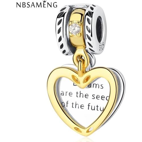 NBSAMENG 100% 925 Sterling Silver Bead Seeds of the Future Heart Love Dangle Charm Clear CZ Fit Bracelet Women Jewelry