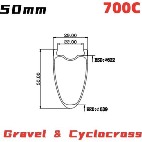 HULKWHEELS 700C Gravel Cyclocross Disc Brake Carbon Fiber Rim 470g light weight 50mm*29mm Tubeless Road Bike Rim Bicycle Wheel