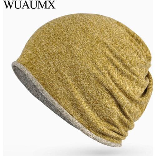 Wuaumx Autumn Winter Hat For Women And Men Double layer Multifunction Skullies Beanies Solid Turban Hats Ring Scarf Bonnet Femme