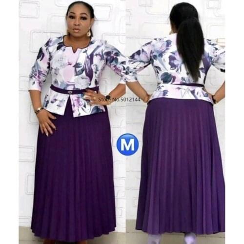 African Dresses For Women 2021 Dashiki Print Plus Size 3/4 Sleeve Pleated Maxi Dress New African Design Patchwork Party Vestidos