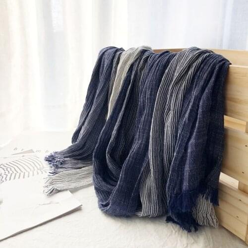 Literary Style Striped Scarves Cotton And Linen Muslim Hijabs Head Scarf Lovers Gradient Sunscreen Scarf Female Long Shawl