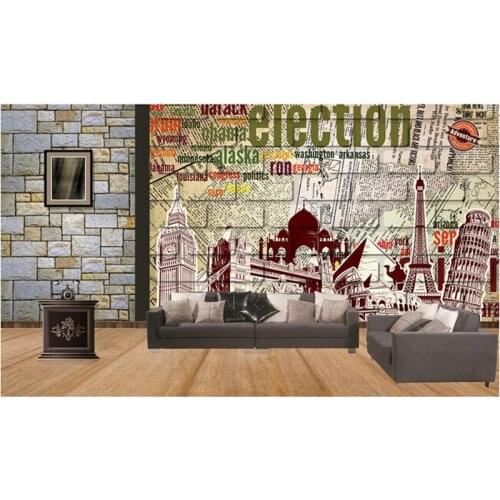 Custom 3D murals,retro brick wall in English newspaper papel de parede,hotel coffee shop living room TV wall bedroom wallpaper