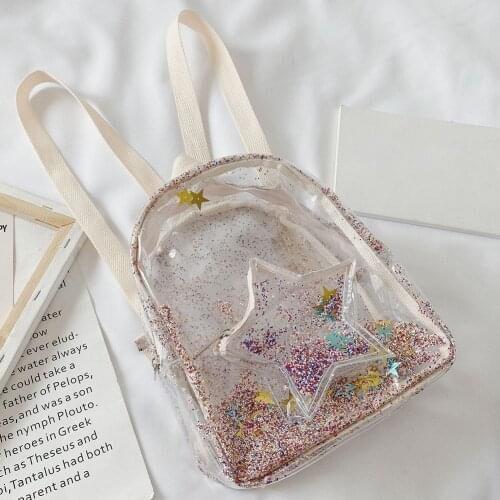 Transparent PVC Backpack Kids Glitter Stars Shoulder School Bags Travel Bagpack Ladies Small Backpack Travel Bag
