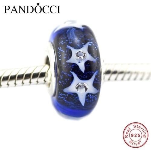 QANDOCCI Original 925 Sterling-Silver-Jewelry Starry Night Sky Charm Clear CZ DIY Beads for Jewelry Making with Logo