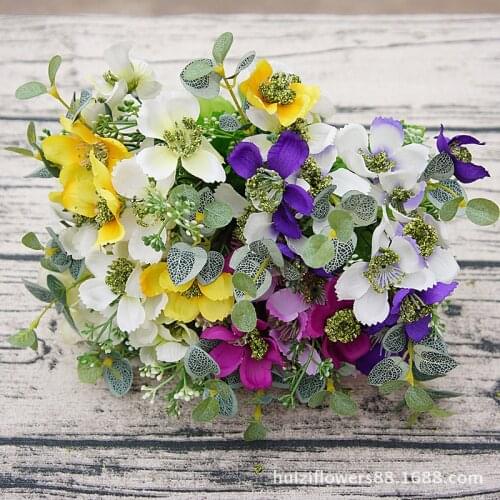 Rouge Flower Eucalyptus Leaf Artificial Silk Flower Bouquet Diy Home Garden Decoration Wedding Party Fake Flowers Plant