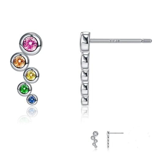 ZEMIOR Stud Earrings For Women Geometric 925 Sterling Silver Earrings Engagement Party Gift Shining Bubble Zircon Fine Jewelry