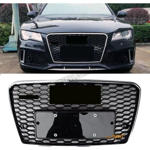 For rs7 style honeycomb mesh grill for audi a7 s7 2012 2013 2014 2015 shiny black Silver abs front bumper hood racing grid