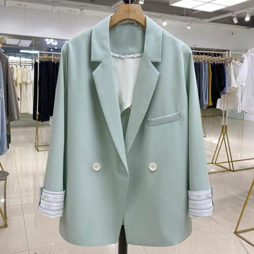 Chic 2021 Summer New Light Green Suit Korean Casual Fashion Thin Section Temperament Straight Drape Blazer Women Tops zh1388