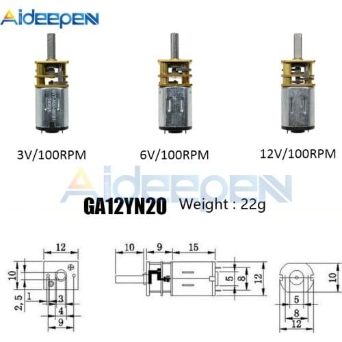 GA12-N20 DC Motor Speed Measurement DC Reduction Gear Motor Balance Car Model Motor DC 3V 6V 12V 100RPM