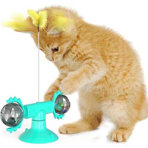 1pc Windmill Cat Toy Puzzle Cat Ball Feather Toy Funny Turntable Teasing Interactive 3 Colors Plastic For Pet Supplies