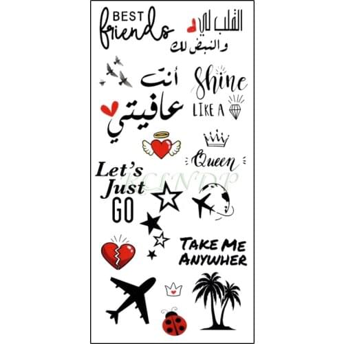 Waterproof Temporary Tattoo Sticker Plane Coconut Tree Love-Heart Star Arabic Sentence Fake Tatto Flash Tatoo for Women Men