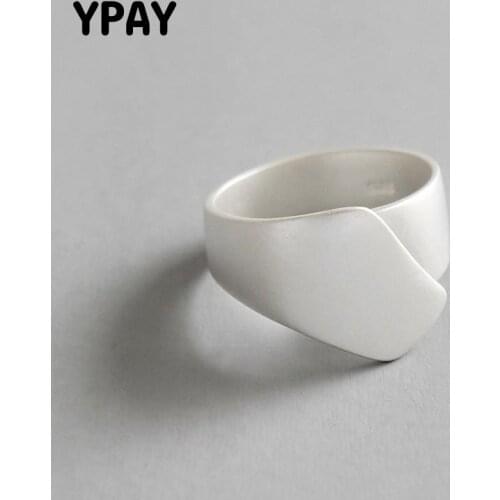 YPAY 100% Real 925 Silver Jewelry Irregular Matte Rings for Women High Quality Midi Adjustable Finger Ring Fine Jewelry YMR504