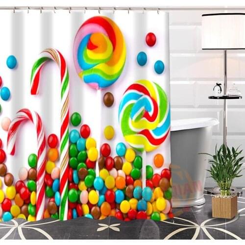 100% Polyester Custom candy Shower Curtain Fabric Modern bathroom With Hooks Bath screens