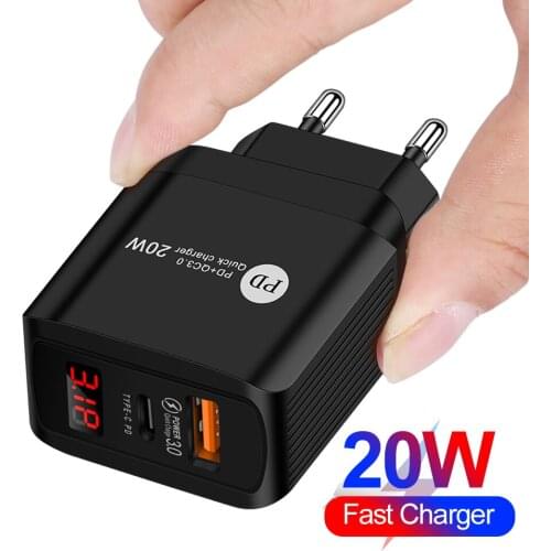 Cargador rápido 4,0 3,0 QC PD, pantalla LED, QC3.0 20W, USB tipo C, Cargador rápido para iPhone 12 X Xs 8 teléfono Xiaomi PD