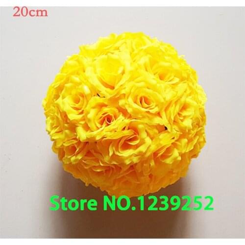Yellow color 20cm Rose kissing ball artificial silk flower wedding home Christmas diy party decoration