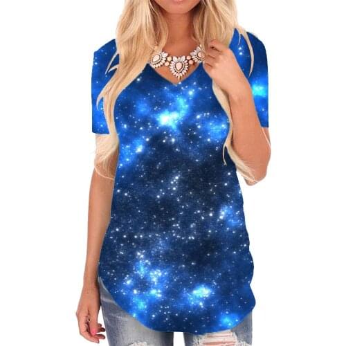 Giyu Brand Galaxy T-shirt women Dark Blue Tshirts Printed Space T-shirts 3d Universe V-neck Tshirt Womens Clothing Fashion Cool