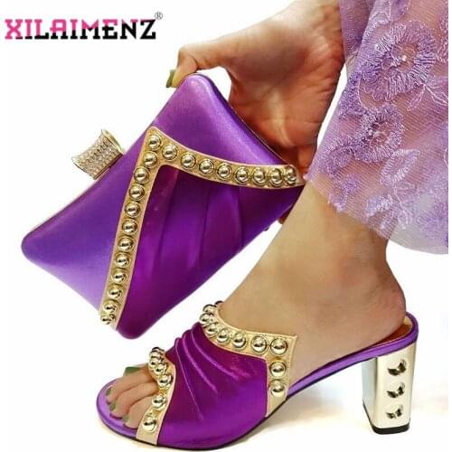 Fashion Rhinestone Woman Shoes And Matching Bag Set Italian Style 2019 Autumn New Design Shoes And Bag Set For Party Wedding