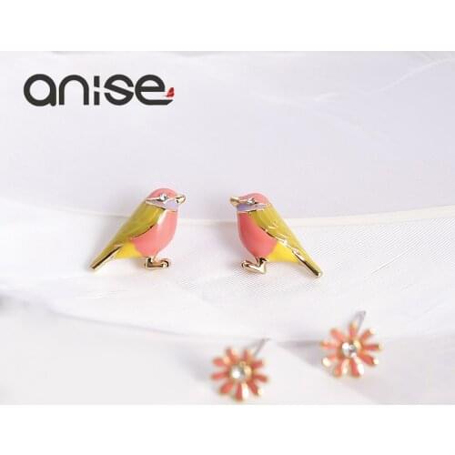 Anise Cute Crystal Flower Earrings Bird Daisies Rhinestone Paint Stud Earrings For Women Fashion Oorbellen Jewelry 4 Pcs/Set