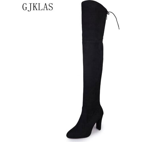 Big Size 43 Over The Knee Boots Women Shoes High Heels Gray Red Black High Boots for Women Fashion Spring Autumn Sexy Long Boots
