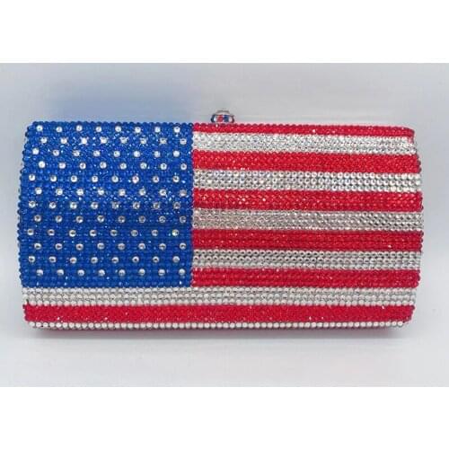 Top Quality Full Rhinestone Female Clutch New Fashion Diamond National Flag For American Style Crystal Ladies Chain Party Purses