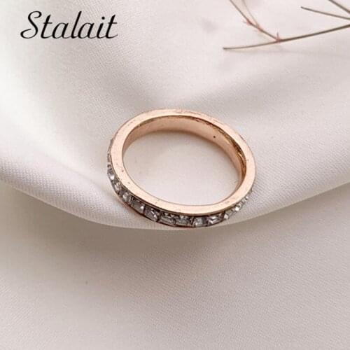 Rose Gold Crystal Couple Rings For Women Index Finger Wedding Love Lucki Charm Ring Stackable One Size Round Jewelry