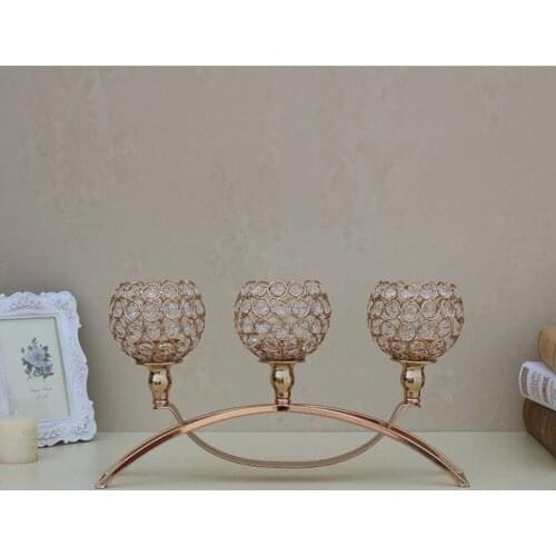 Gold Votive Candle Hod Crystal Candlestick Arch Bridge Shape 3 Arms Candelabra for Wedding Decoration Dining Table Centerpieces