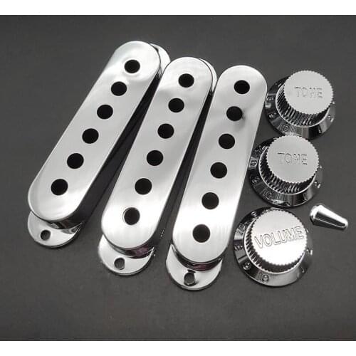 1set Single Coil ST Electric Guitar Pickup Covers with Volume Tone Control Knob and Switch Tip Pickup bobbin Silver
