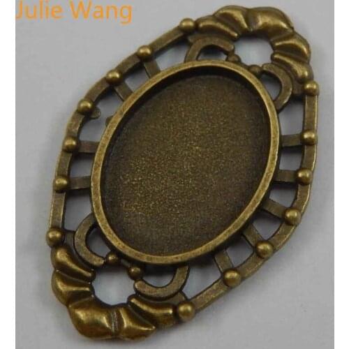 Julie Wang 10PCS Antique Bronze Oval Cabochon Cameo Base Settings Connectors Charms Alloy Pendant Jewelry Making Accessory
