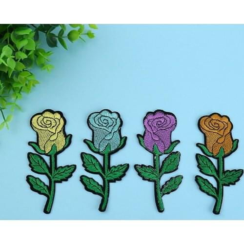 100pcs/lot Rose Flower Embroidery Patches for Women Clothing Decoration Accessories Badge Applique Heat Transfer Iron
