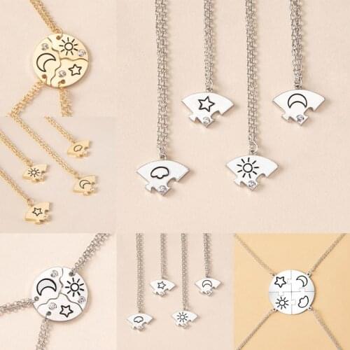 3/4pcs/Set Best Friend Friendship Necklace Sun Moon Cloud And Star Inlaid Rhinestone Stitching BFF Pendant Fashion Jewelry Gift
