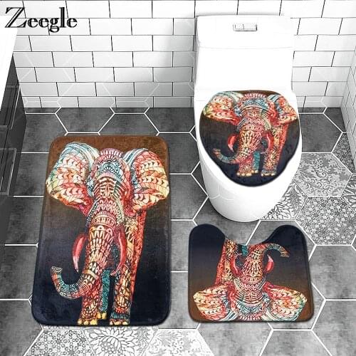 Zeegle 3pcs/set Bathroom Carpet Elephant Toilet Mats Anti Slip Bathroom Mat Set Washable Toilet Cover Bathroom Rugs Shower Mats