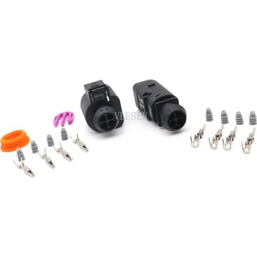 5Set 4P 1.5 Round Automotive Water Temperature ABS Sensor Plug for Magotan VW PA66 Black Waterproof Connector 0.5-0.8mm2