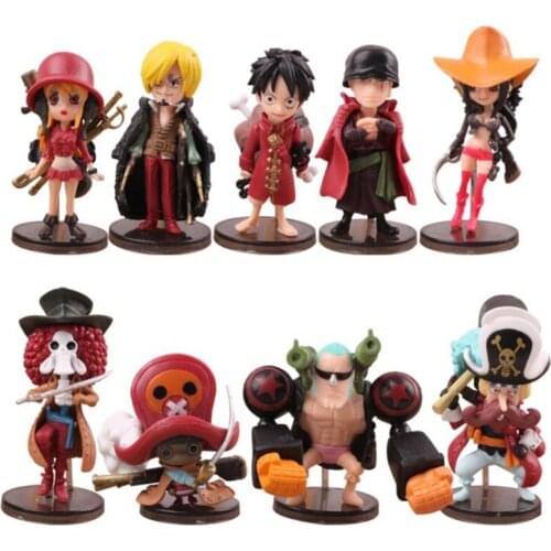 9pcs/set One Piece Zoro Luffy Sanji Robin Nami Brook Tony Chopper Kawaii Mini Q Version Model PVC Lovely Model Toys for Boy