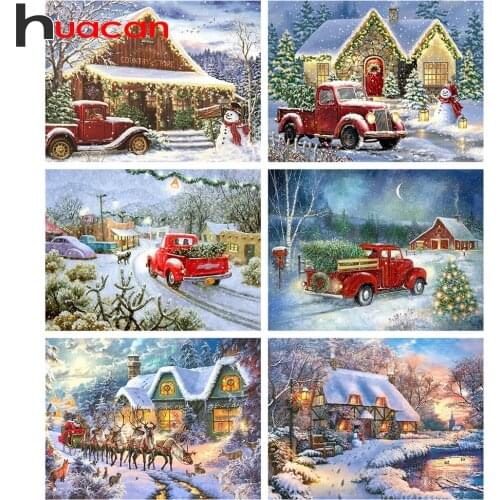 Huacan Full Diamond Mosaic House Winter 5D Diamond Painting Landscape Embroidery Christmas Personalized Gift Home Decoration
