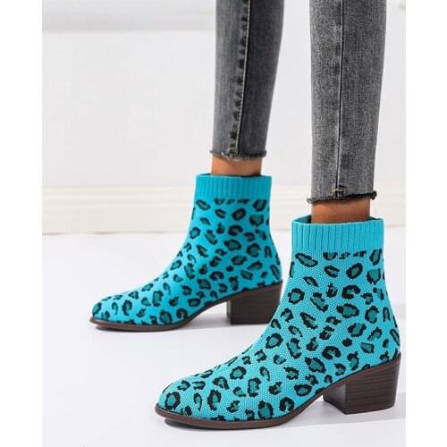 2021 New Fashion Women Boots Beige Pointed Toe Yarn Elastic Ankle Boots Thick Heels Shoes Autumn Winter Female Socks Boots