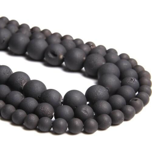Natural black agates druzy beads crystal stone 6 8 10 12 mm loose spacer beads for jewelry making bracelet necklace wholesale
