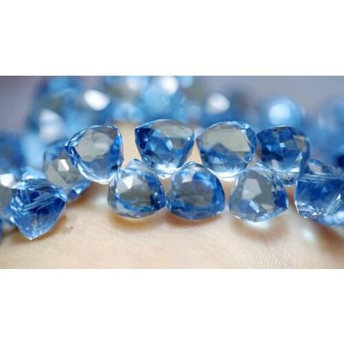 5pieces loose beads smoky/ blue quartz triangle faceted 7-8mm for DIY jewelry making FPPJ wholesale nature gemstone