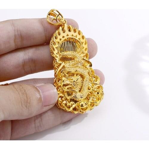 Dragon Design Pendant Chain Necklace For Men Women Classic Animal Yellow Gold Filled Trendy Accessories Gift