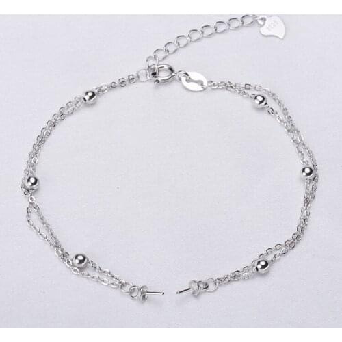 TWO ROW 925 Sterling Silver Bracelet Settings Findings Mountings Base Parts Bangle for Akoya Edison Pearls Jade Coral Beads