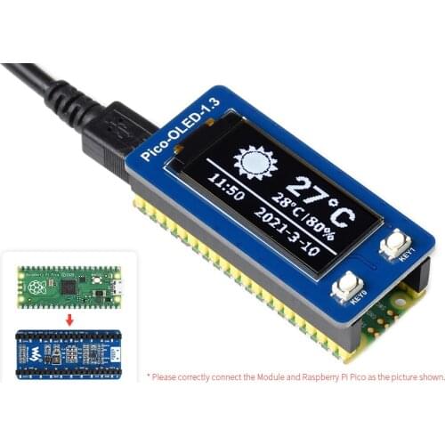 1.3 inch 64X128 Black/White OLED Display Screen Module Shield HAT for RPI Raspberry Pi Pico Board , I2C/SPI