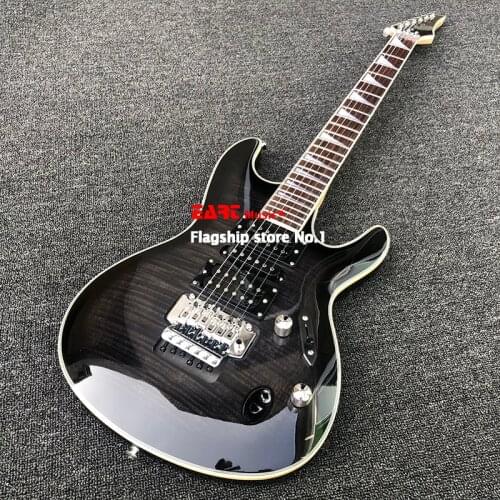 、Human electric guitar, tiger maple veneer, transparent black paint, double vibrato system, maple neck, postage