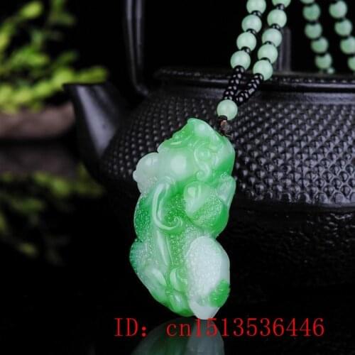 Chinese White Green Jade Pixiu Pendant Necklace Charm Jewellery Fashion Accessories Hand-Carved Woman Amulet Sweater Chain